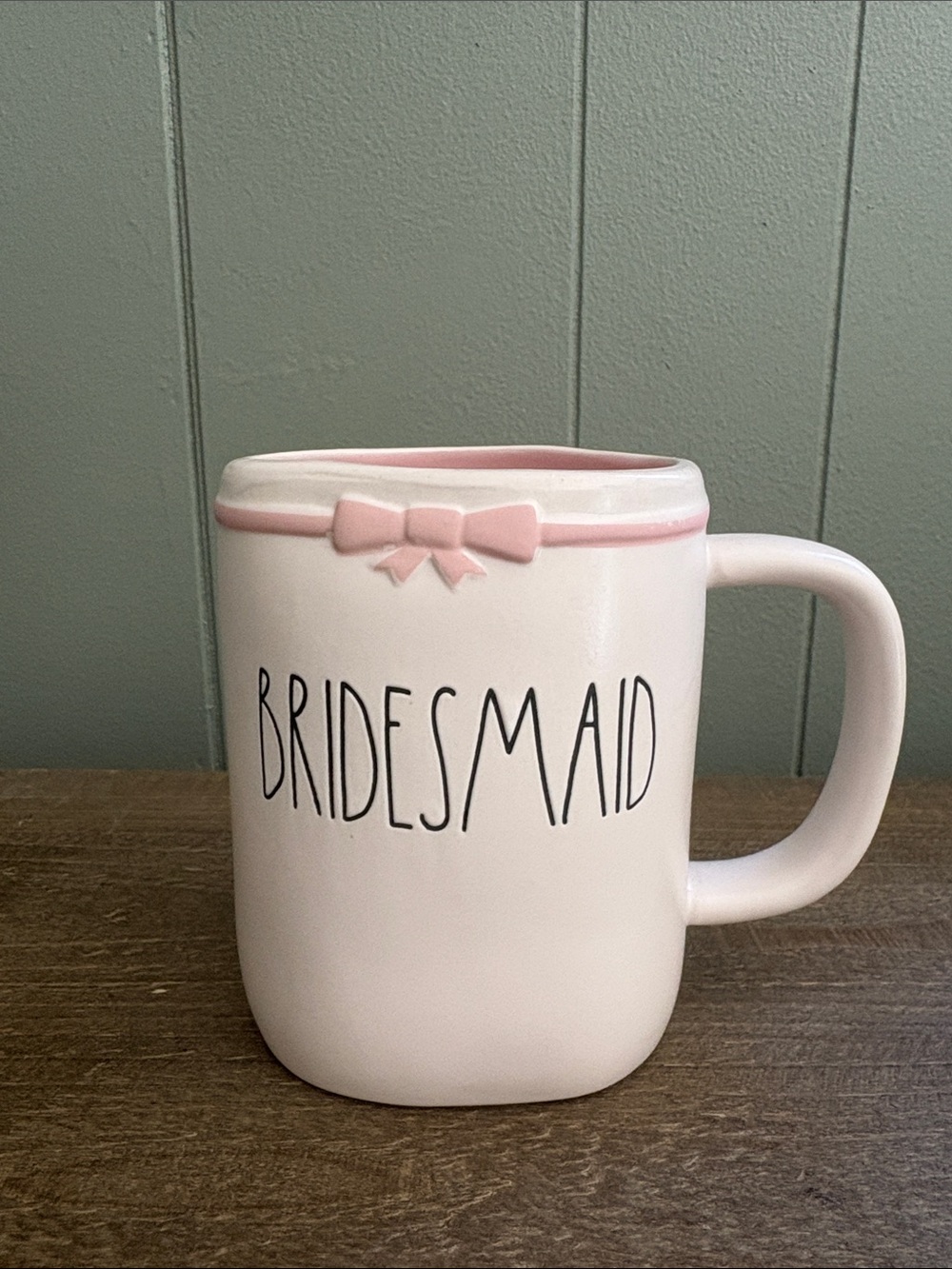 Rae Dunn Pink Bridesmaid Ceramic Mug with Bow Accent